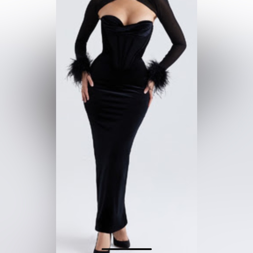NWT- House of CB Black Velvet Corset Maxi Dress - Size Small